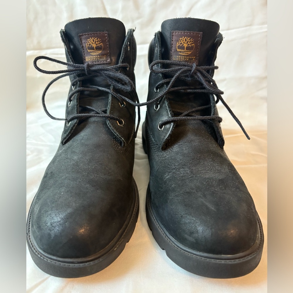 Timberland Black Leather Youth Lace-Up Work Boots
